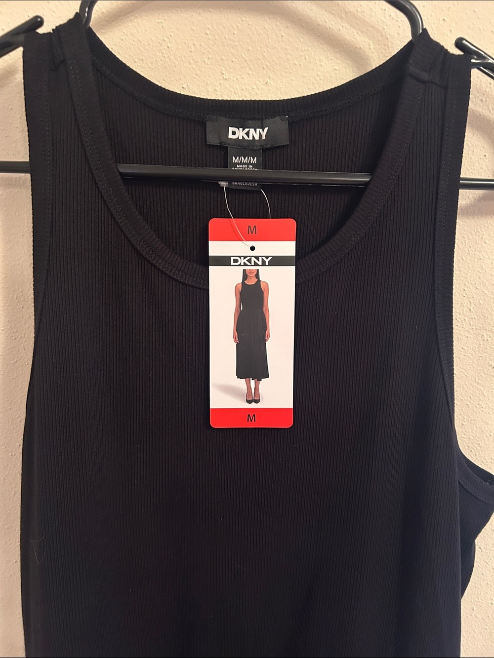 DKNY Black Ribbed Tank Midi Dress - Sleek Sleeveless